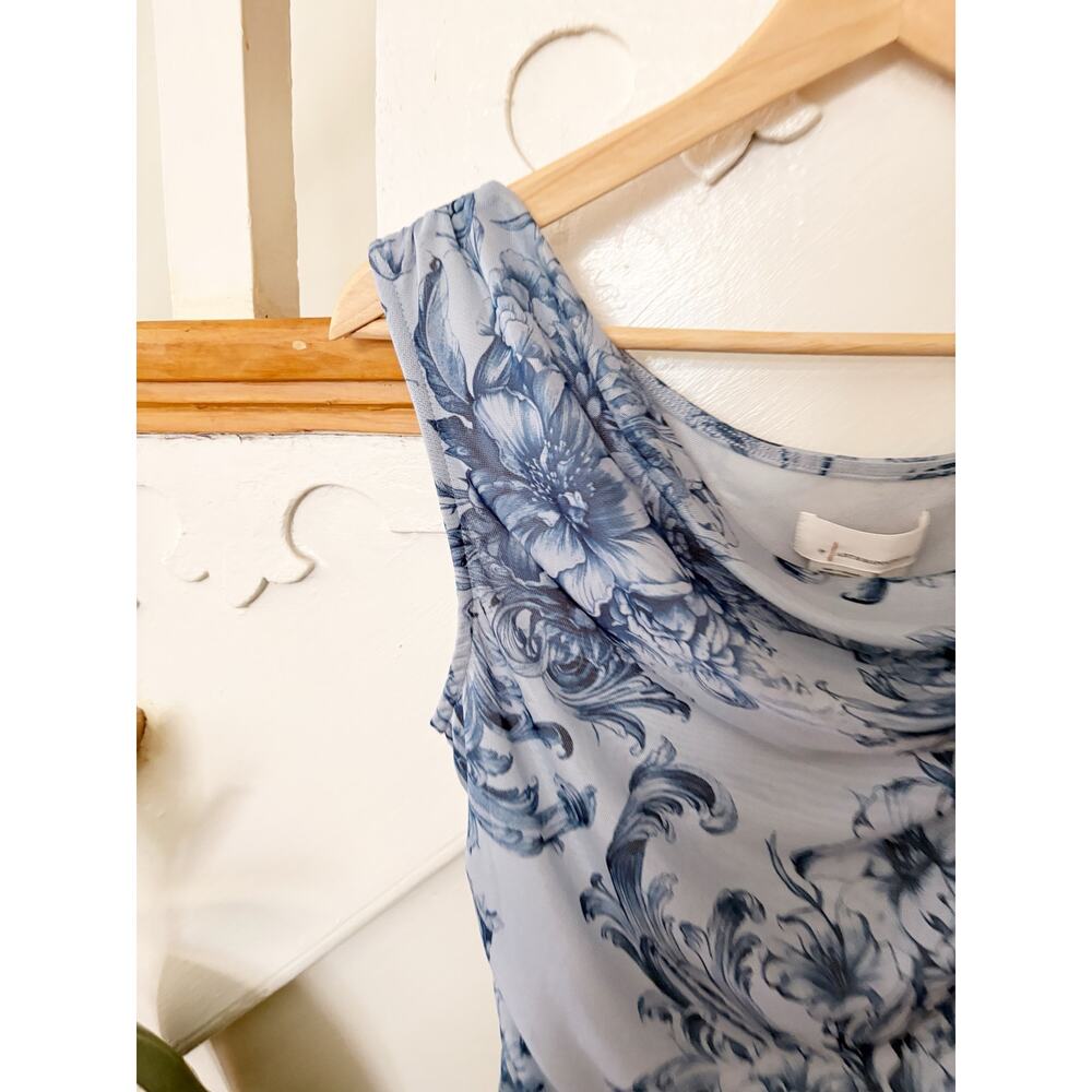 Anthropologie Sloane Cowl-Neck Tank Blue Floral Mesh Top XS - Picture 2 of 7